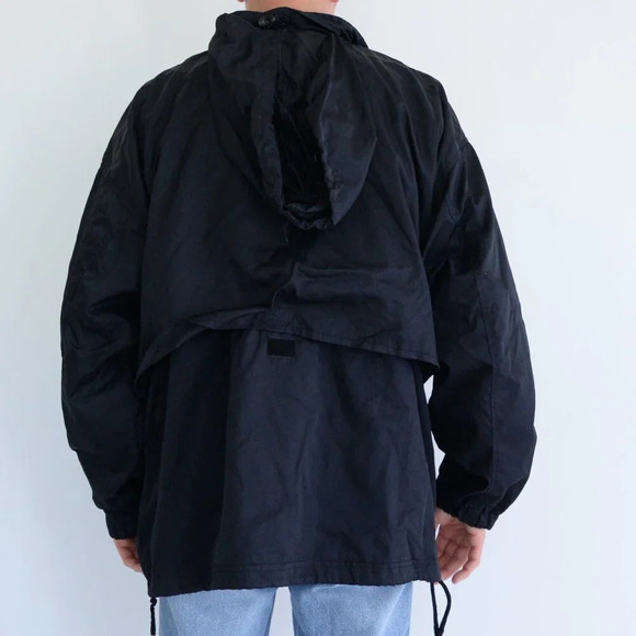 VTG Russell Athletic Half Zip Water Resistant Finish Stowaway Hood Black Jacket - Picture 3 of 12